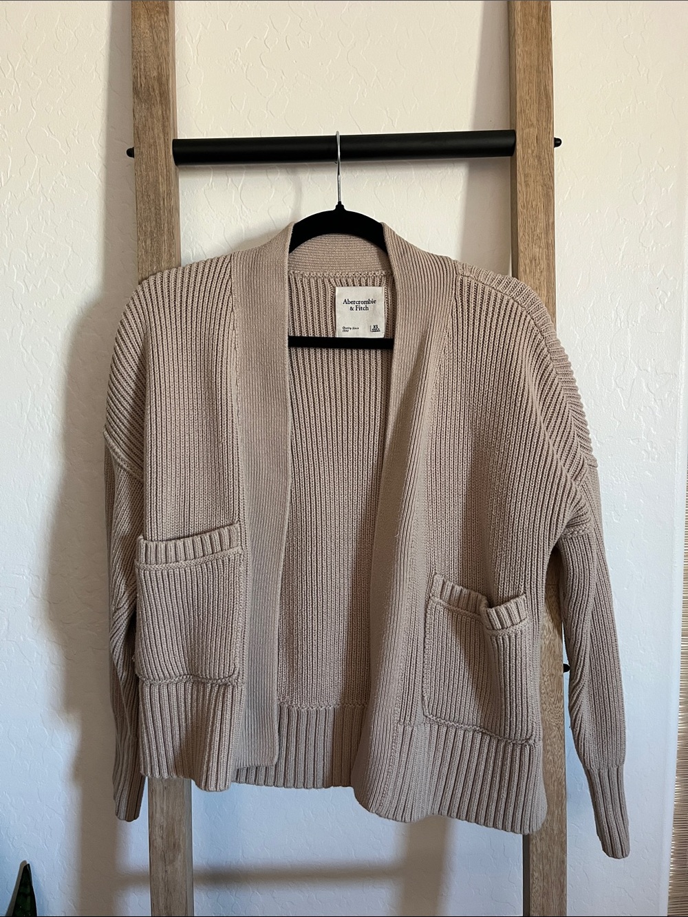 Abercrombie & Fitch Neutral Taupe Ribbed Open-Front Cardigan